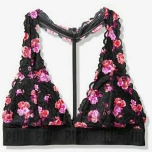 PINK VS Bralette Lace Black Pink Medium